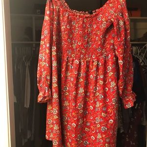 Off the shoulder floral dress.